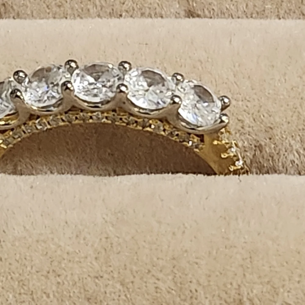 Elegant 925 Sterling Silver CZ Gold and Silver Ring